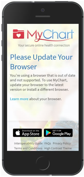 Mobile app update screen